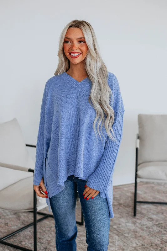 Shawl collar – Soft, wide collar for a draped effectWynston Oversized Sweater - Cornflower Blue